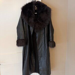 Nour Hammour Fur Trimmed Leather Trench Coat
